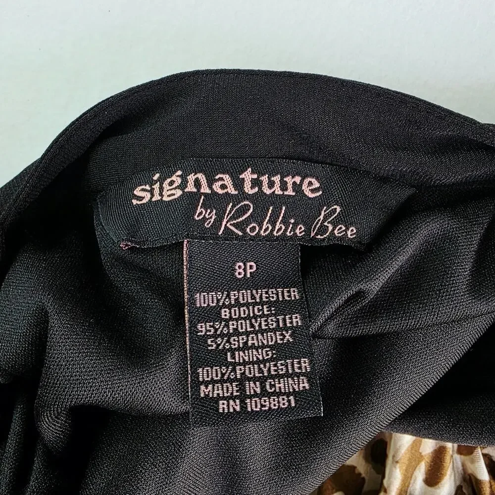 Signature by Robbie Bee Satin Handkerchief Hem Dress 8P Black Baroque Vacation